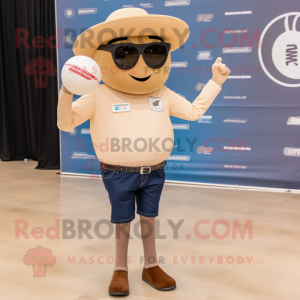 Tan Volleyball Ball mascot costume character dressed with a Bootcut Jeans and Sunglasses