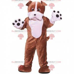 Mascotte de chien marron et blanc, costume de toutou bicolore -