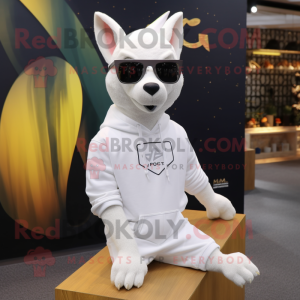 White Kangaroo mascot costume character dressed with a Sweatshirt and Sunglasses