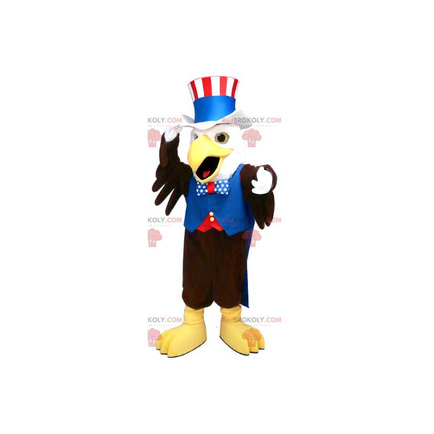 Mascote de águia preto e branco com roupa republicana -