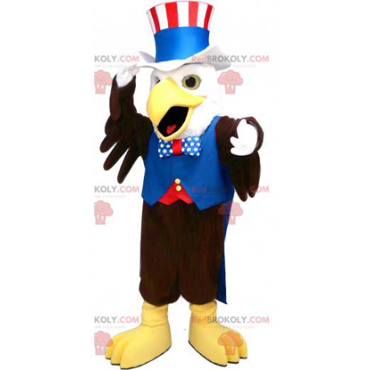 Mascote de águia preto e branco com roupa republicana -