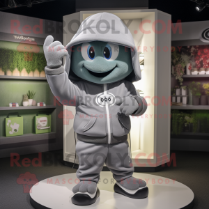 Gray Cherry mascot costume character dressed with a Hoodie and Belts