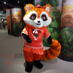 Orange Red Panda mascot costume character dressed with a A-Line Skirt and Coin purses