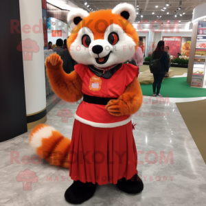 Orange Red Panda mascot costume character dressed with a A-Line Skirt and Coin purses