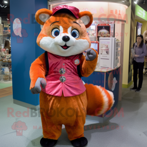 Orange Red Panda mascot costume character dressed with a A-Line Skirt and Coin purses