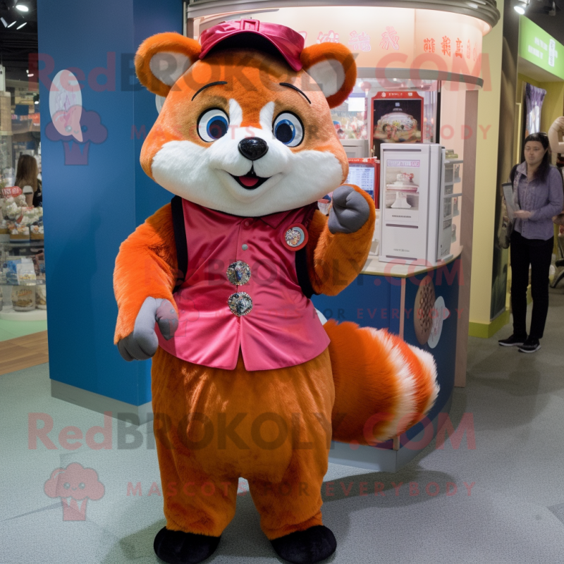 Orange Red Panda mascot costume character dressed with a A-Line Skirt and Coin purses