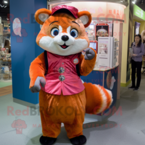 Orange Red Panda mascot costume character dressed with a A-Line Skirt and Coin purses