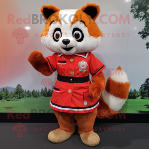 Orange Red Panda mascot costume character dressed with a A-Line Skirt and Coin purses