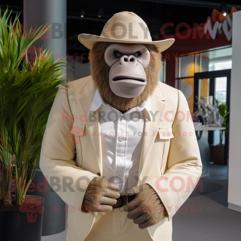 Beige Gorilla mascot costume character dressed with a Suit and Hats