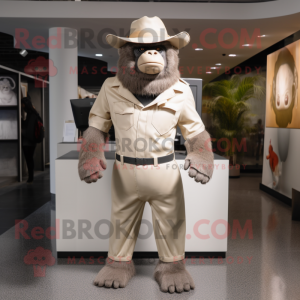 Beige Gorilla mascot costume character dressed with a Suit and Hats