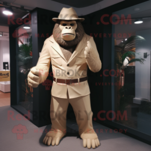 Beige Gorilla mascot costume character dressed with a Suit and Hats