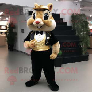 Gold Chipmunk mascot costume character dressed with a Tuxedo and Shoe clips