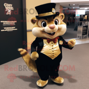 Gold Chipmunk mascot costume character dressed with a Tuxedo and Shoe clips