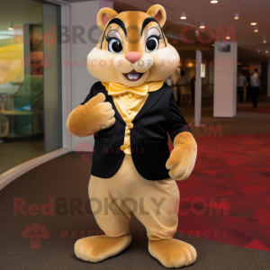Gold Chipmunk mascot costume character dressed with a Tuxedo and Shoe clips