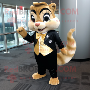 Gold Chipmunk mascot costume character dressed with a Tuxedo and Shoe clips