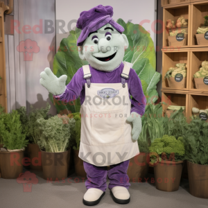 Lavender Caesar Salad mascot costume character dressed with a Dungarees and Cummerbunds