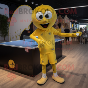 Gold Ping Pong Table mascot costume character dressed with a Mini Dress and Suspenders