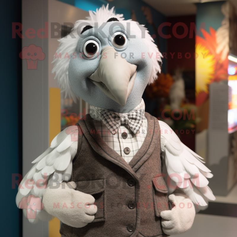 Silver Turkey mascot costume character dressed with a Cardigan and Suspenders Silver Turkey mascot costume character dressed with a Cardigan and Suspenders