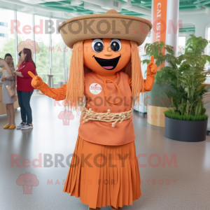 Rust Pad Thai mascot costume character dressed with a A-Line Skirt and Hat pins