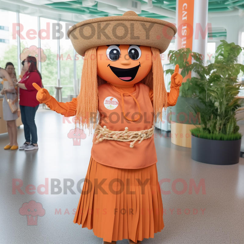 Rust Pad Thai mascot costume character dressed with a A-Line Skirt and Hat pins Rust Pad Thai mascot costume character dressed with a A-Line Skirt and Hat pins