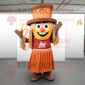 Rust Pad Thai mascot costume character dressed with a A-Line Skirt and Hat pins