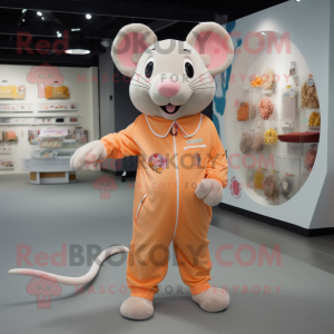 Peach Rat mascot costume character dressed with a Jumpsuit and Brooches