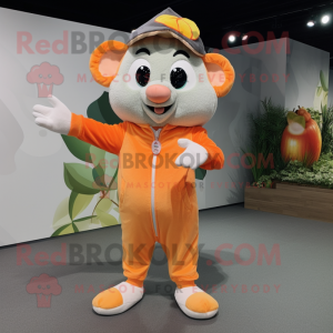 Peach Rat mascot costume character dressed with a Jumpsuit and Brooches