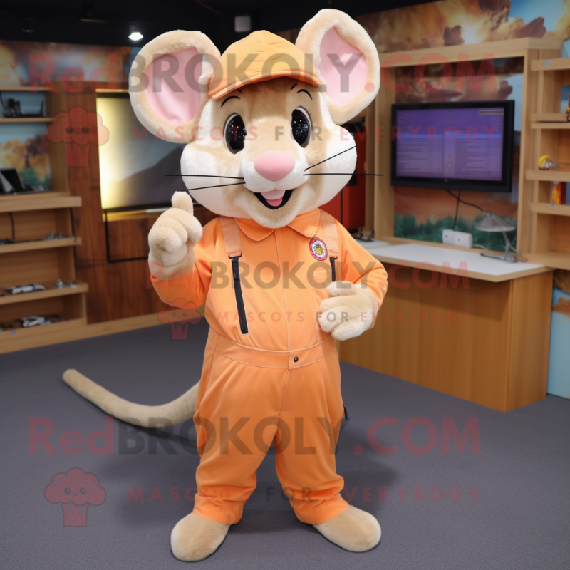 Peach Rat mascot costume character dressed with a Jumpsuit and Brooches Peach Rat mascot costume character dressed with a Jumpsuit and Brooches