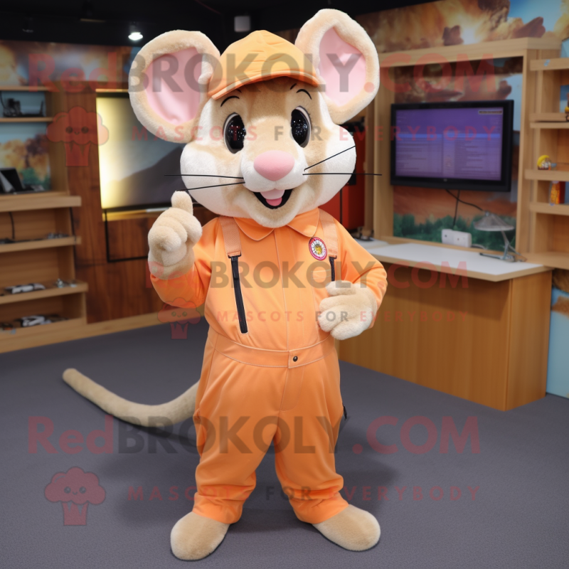 Peach Rat mascot costume character dressed with a Jumpsuit and Brooches