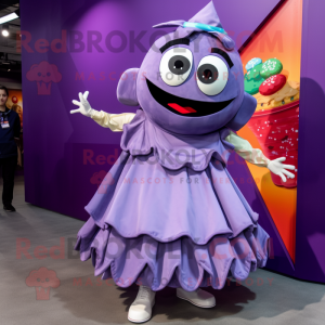 Lavender Nachos mascot costume character dressed with a Circle Skirt and Shoe laces