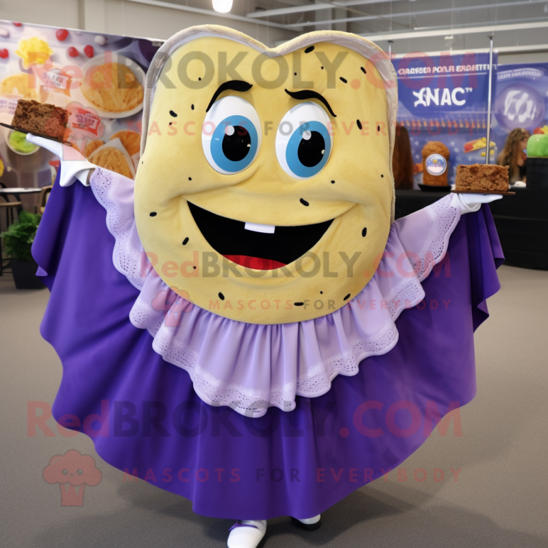 Lavender Nachos mascot costume character dressed with a Circle Skirt and Shoe laces Lavender Nachos mascot costume character dressed with a Circle Skirt and Shoe laces