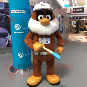 Brown Ice Hockey Stick mascot costume character dressed with a Cover-up and Digital watches