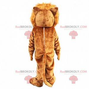 Brown and white lion mascot, hairy feline costume -