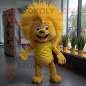 Yellow Porcupine mascot costume character dressed with a Jeans and Anklets