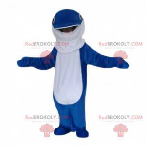 Mascota del delfín azul y blanco, disfraz de pez gigante -