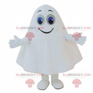 Hvid spøgelsesmaskot med blå øjne, spøgelsesdragt -