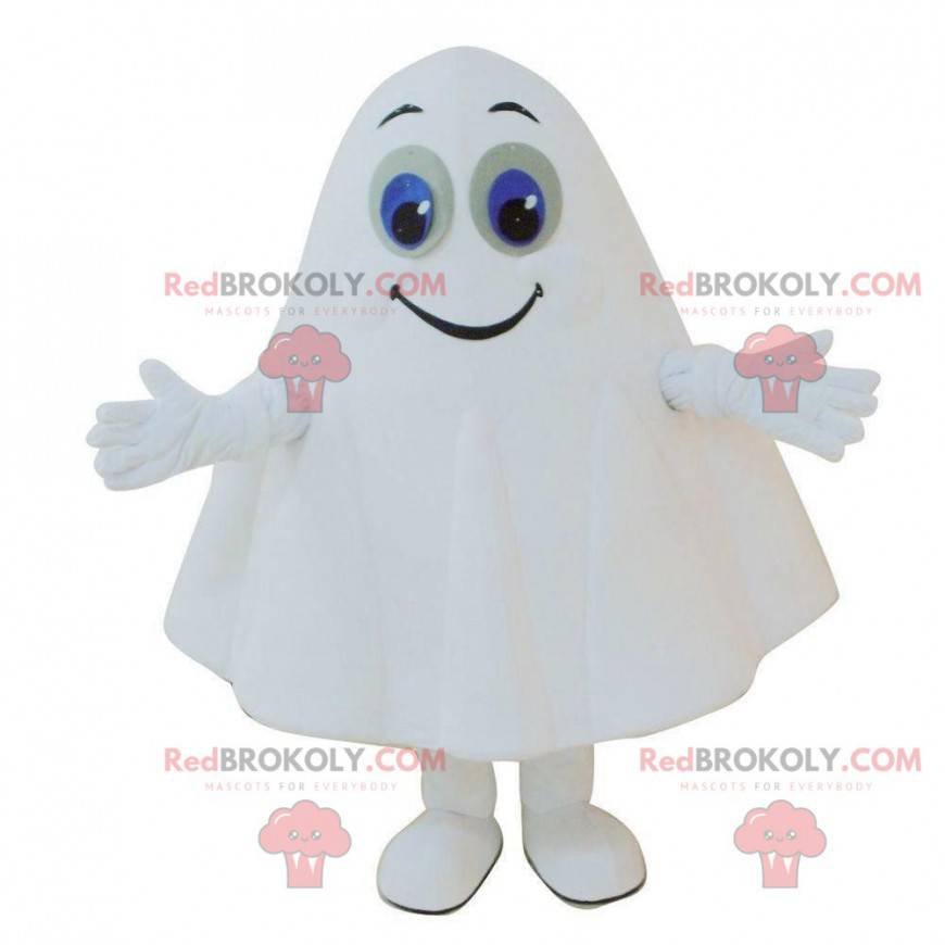Biały duch maskotka z niebieskimi oczami, kostium ducha -