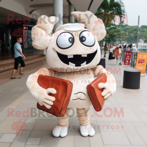 Cream Crab mascot costume character dressed with a T-Shirt and Clutch bags