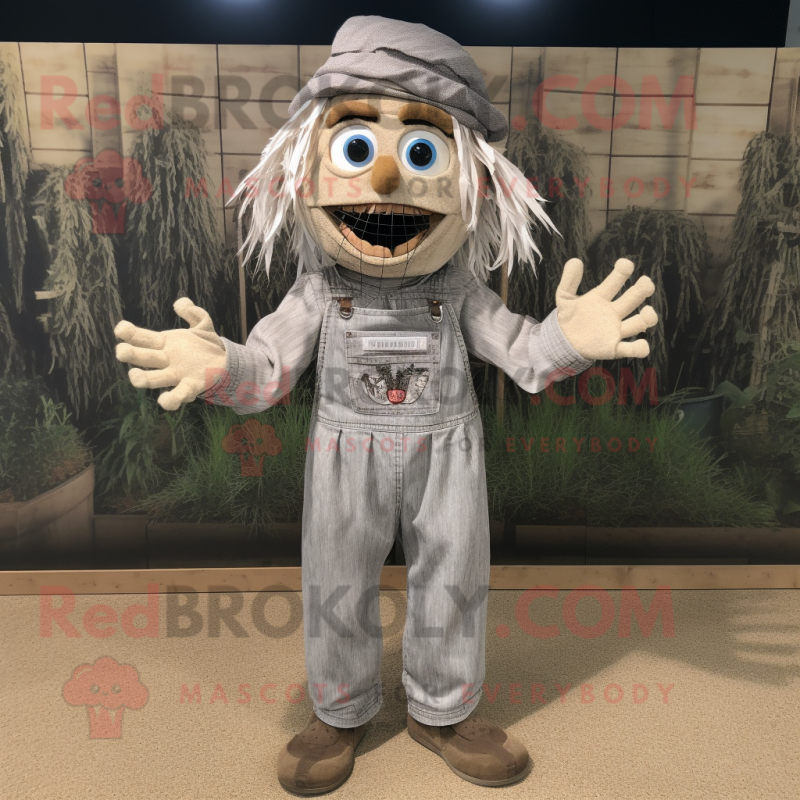 Silver Scarecrow mascot costume character dressed with a Chinos and Headbands Silver Scarecrow mascot costume character dressed with a Chinos and Headbands