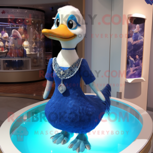 Blue Swans mascot costume character dressed with a Pencil Skirt and Necklaces