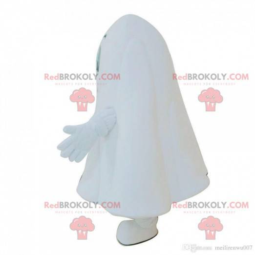 Mascote fantasma branco com olhos azuis, fantasia de fantasma -