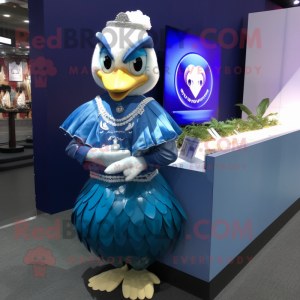 Blue Swans mascot costume character dressed with a Pencil Skirt and Necklaces