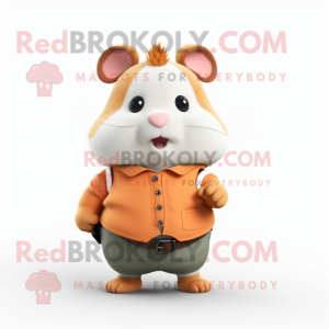 Peach Hamster mascot costume character dressed with a Corduroy Pants and Smartwatches