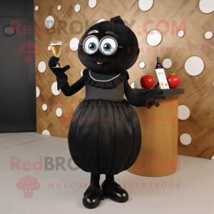 Black Petanque Ball mascot costume character dressed with a Cocktail Dress and Wallets
