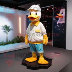 Gold Goose mascot costume character dressed with a Bermuda Shorts and Beanies