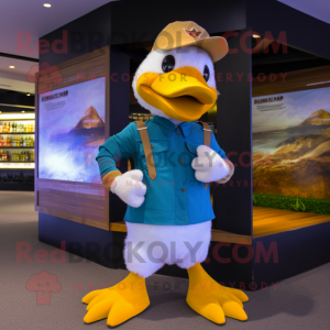 Gold Goose mascot costume character dressed with a Bermuda Shorts and Beanies