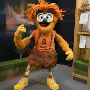 Rust Scarecrow mascot costume character dressed with a Running Shorts and Reading glasses