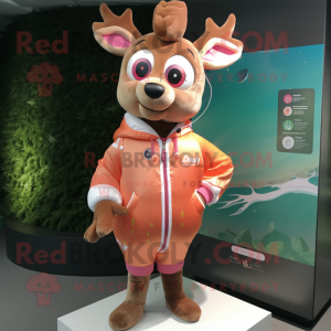 Peach Reindeer mascot costume character dressed with a Windbreaker and Wraps