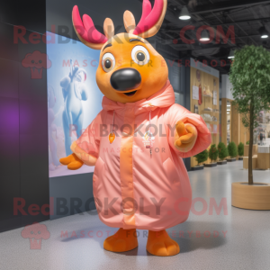 Peach Reindeer mascot costume character dressed with a Windbreaker and Wraps