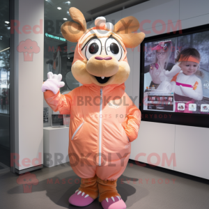 Peach Reindeer mascot costume character dressed with a Windbreaker and Wraps